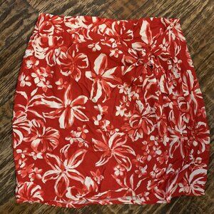 Express Women's Red & White Floral Wrap Skirt Sz Med